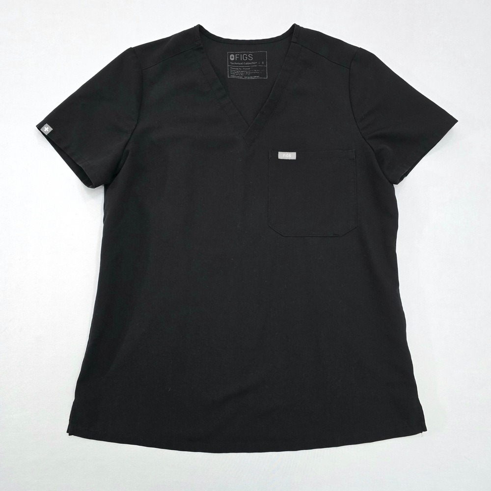 FIGS Catarina One-Pocket Scrub Top Black V-Neck Small FW1000 Womens Technical S